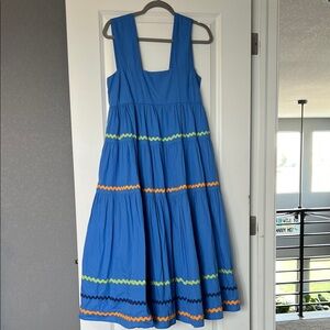 Anthropologie Blue Sleeveless Dress with Colorful Trim